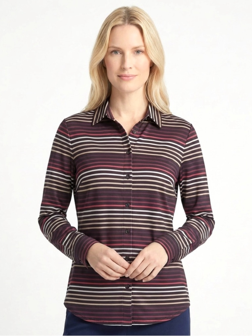 Coldwater Creek Women’s Button Down Striped Long Sleeve Blouse Size 14 Large